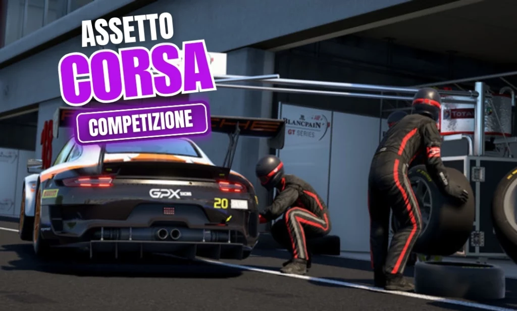 Assetto Corsa Competizione GT3 racing simulator showing realistic car physics on a professional race circuit