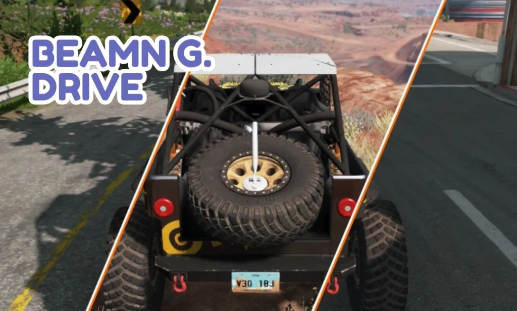 BeamNG.drive driving simulator showcasing soft-body physics and realistic crash damage in open-world settings
