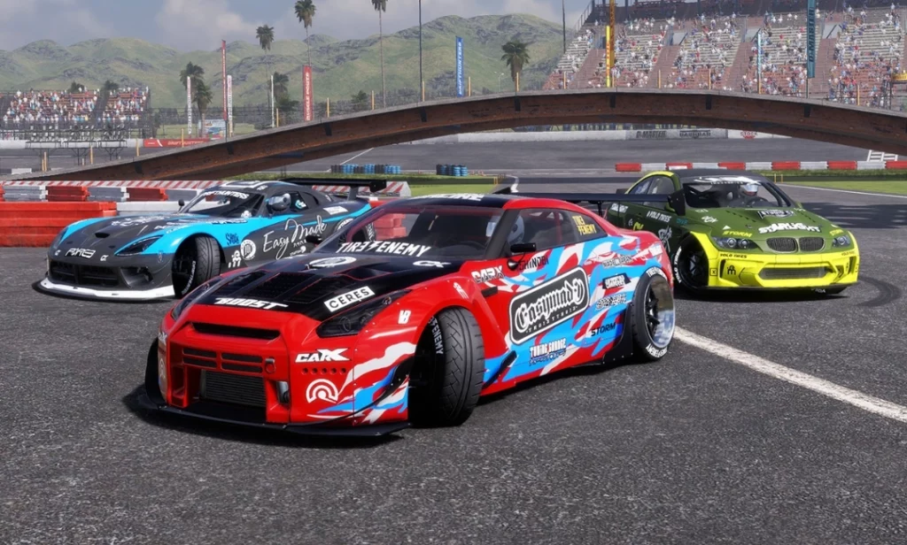 Car drifting in CarX Drift Racing 2 on a mobile screen with controller attached