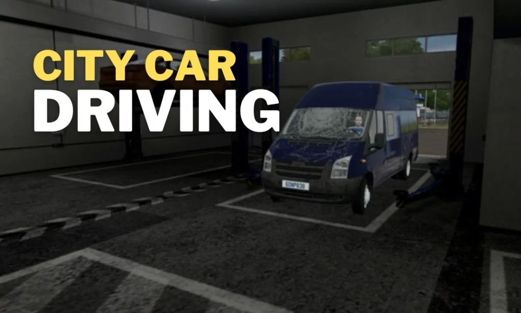 City Car Driving simulator screenshot with real-world traffic rules and urban road conditions for training drivers