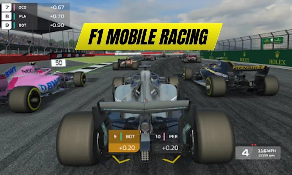 Formula 1 racing action from F1 Mobile Racing game with official teams