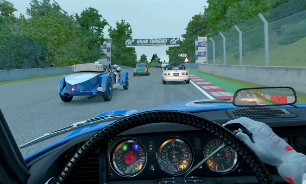 Gran Turismo 8 being played with PSVR2 showing realistic interior and track detail
