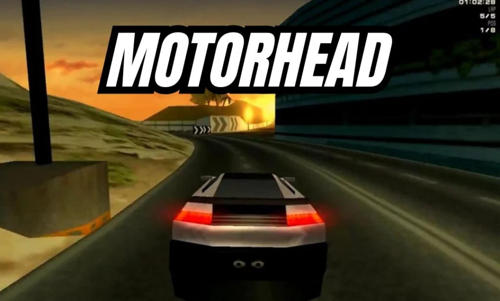 Motorhead futuristic racing game with sleek cars speeding through neon-lit city tracks on the original PlayStation